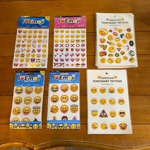 Emogi stickers and temporary tattoos. 2 packs stickers. 14 packs tattoos.